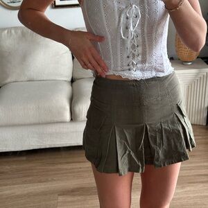 Olive Green Pleated Mini Skirt